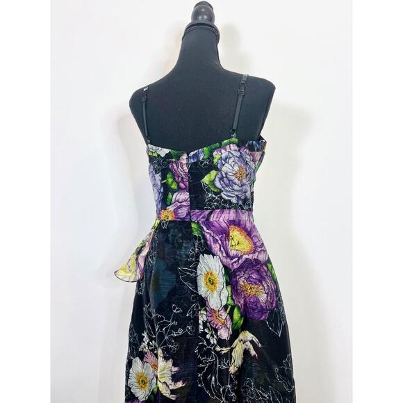 Marchesa Notte Women's V-Neck Floral Print Ruffle-Tiered Dress Size 6 Sleeveless - Picture 5 of 6